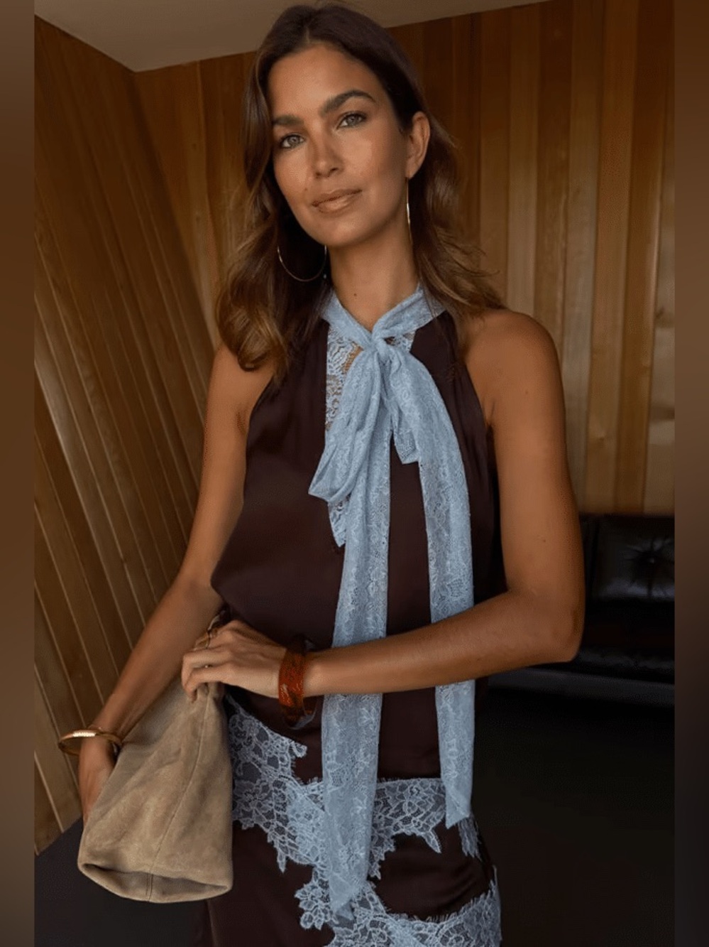 NWT Never Fully Dress Chocolate Blue Lace Top